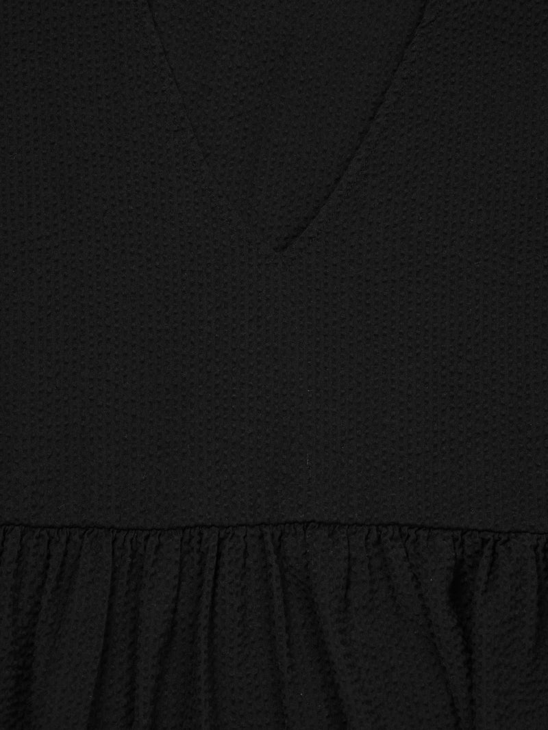 KnowledgeCotton Apparel - WMN Seersucker v-neck shirt Shirts 1300 Black Jet