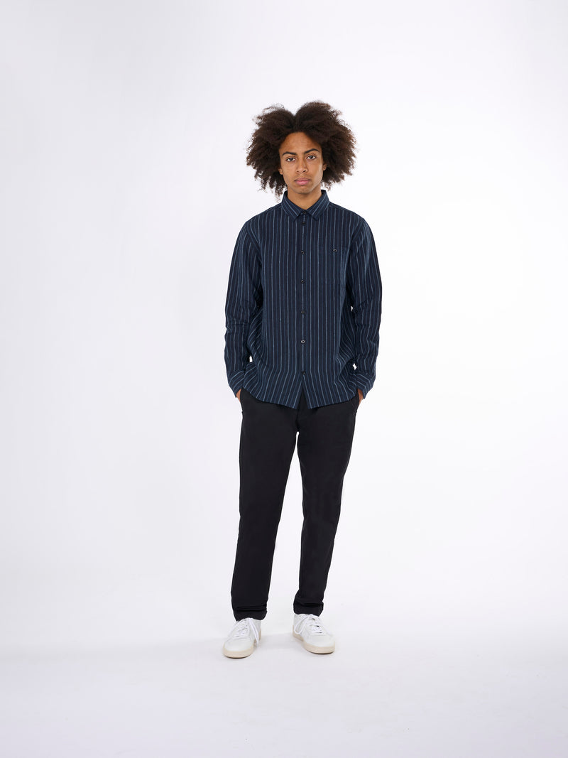 KnowledgeCotton Apparel - MEN Striped linen custom fit shirt Shirts 8003 Stripe - navy
