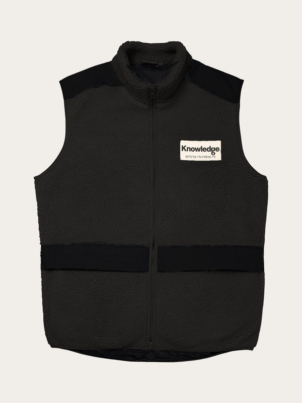 KnowledgeCotton Apparel - MEN Teddy fleece hood vest with rib stop in contrast color Fleeces 1300 Black Jet