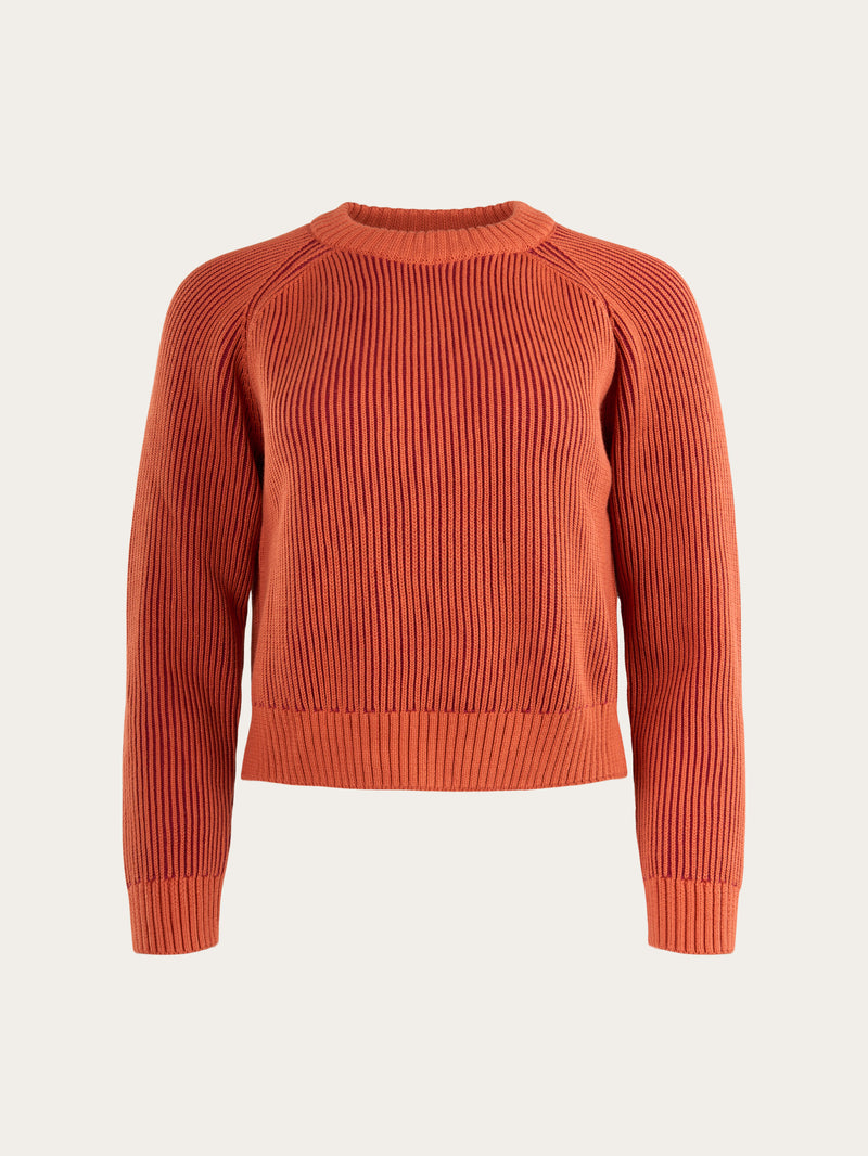 KnowledgeCotton Apparel - WMN Two tone rib crew neck Knits 1367 Autumn Leaf