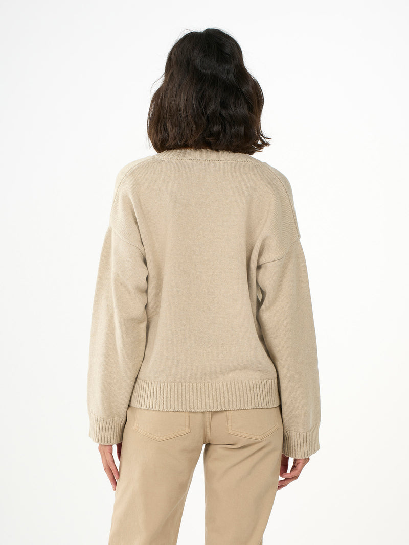 KnowledgeCotton Apparel - WMN V-neck long sleeved cotton knit Knits 1074 Nature Melange