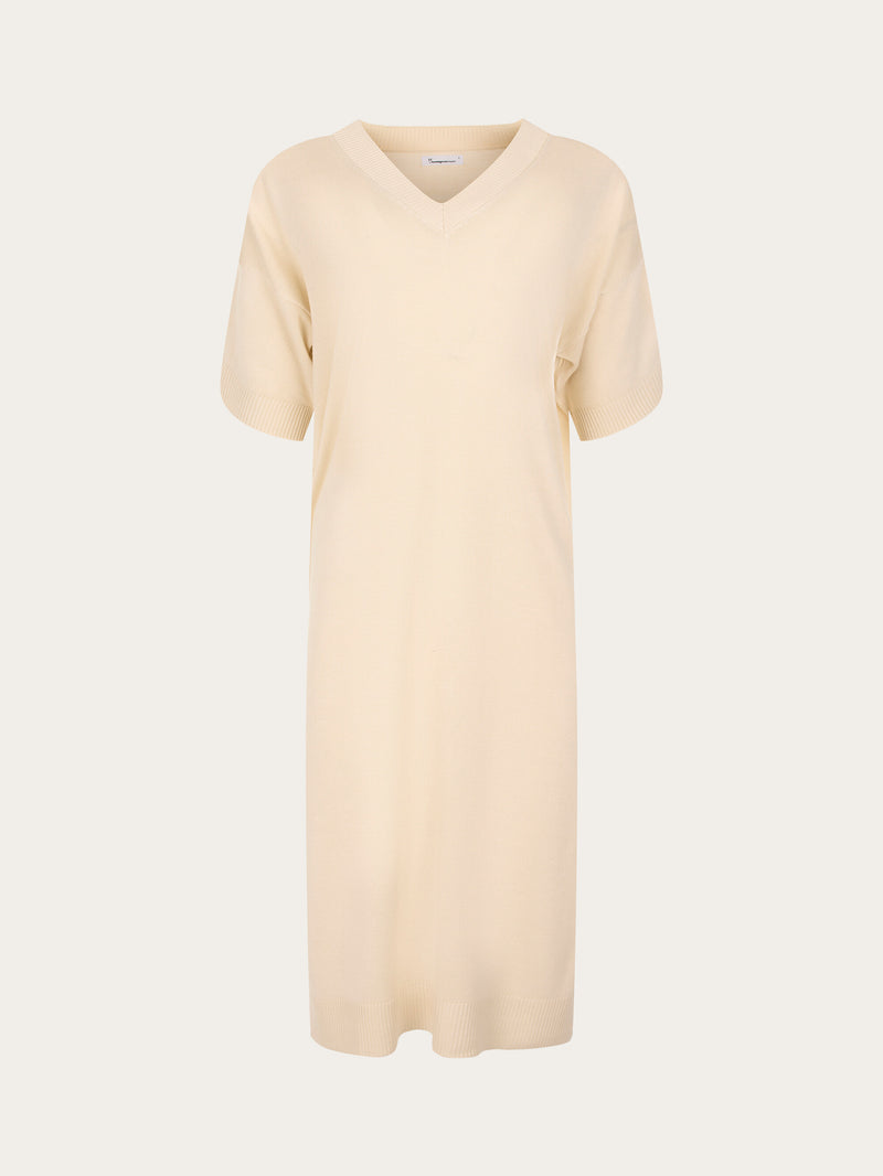 KnowledgeCotton Apparel - WMN V-neck viscose knit dress Dresses 1348 Buttercream