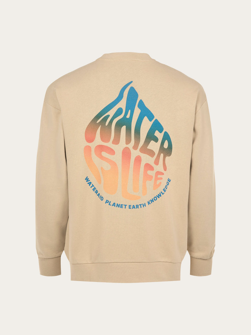 KnowledgeCotton Apparel - MEN WATERAID Water is Life oversize crew neck with chest and back print Sweats 1347 Safari