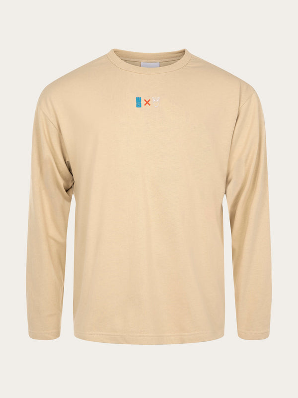 KnowledgeCotton Apparel - MEN WATERAID oversized long sleeved t-shirt with chest and back print Long Sleeves 1347 Safari