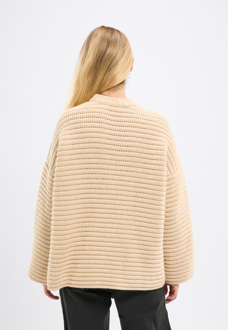 KnowledgeCotton Apparel - WMN oversized structure long sleeved knit Knits 1348 Buttercream